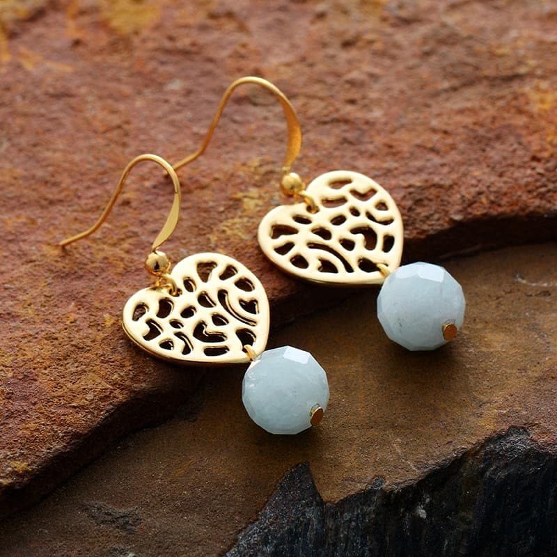 Boucles d'Oreilles Poséidon en pierres naturelles d'aigue marine et cristal vendu par la boutique Z Comme Zen