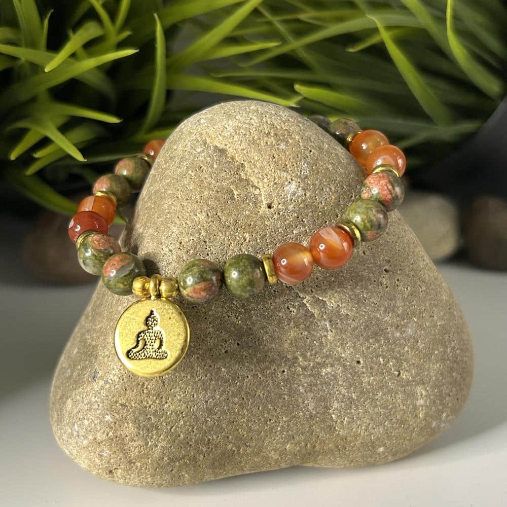 Bracelet Charms Jaspe Unakite et Cornaline - Bouddha