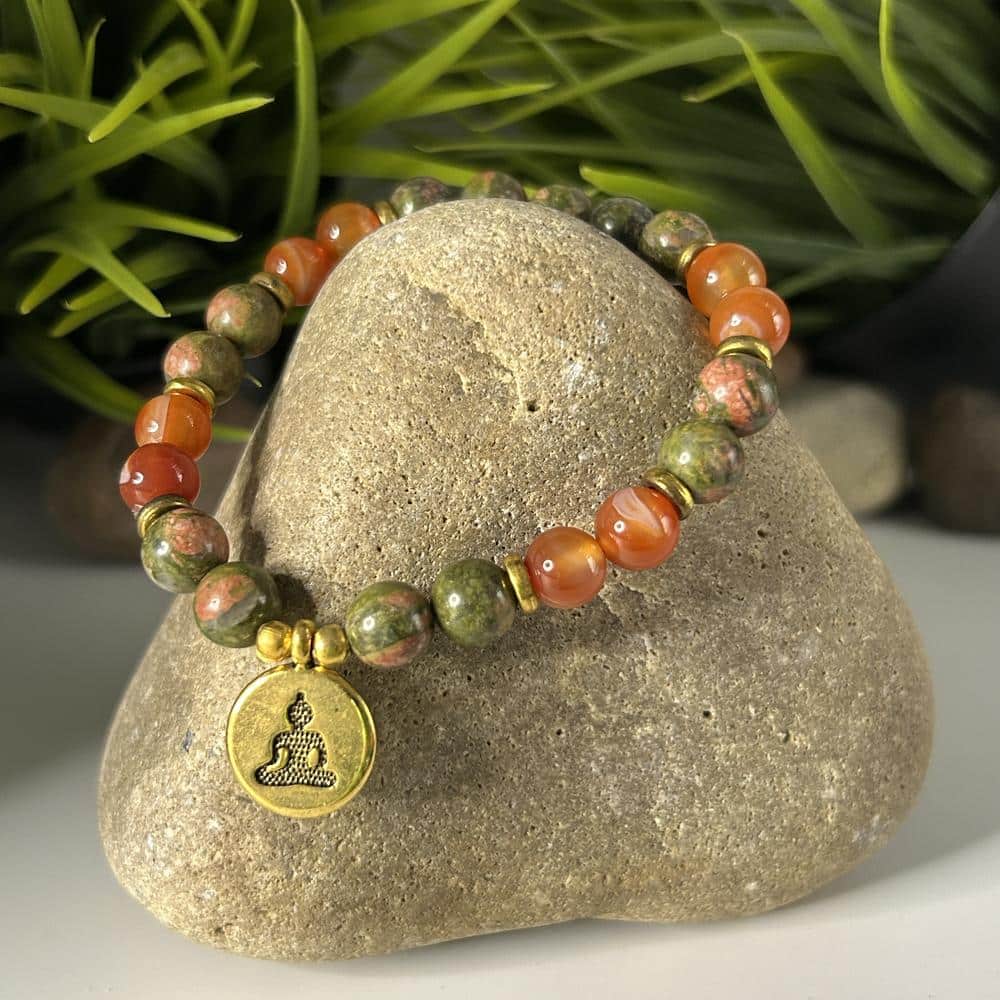 Bracelet Charms Jaspe Unakite et Cornaline - Bouddha