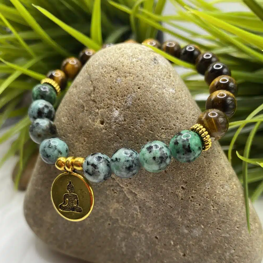 Bracelet Charms Oeil de Tigre & Turquoise - Bouddha