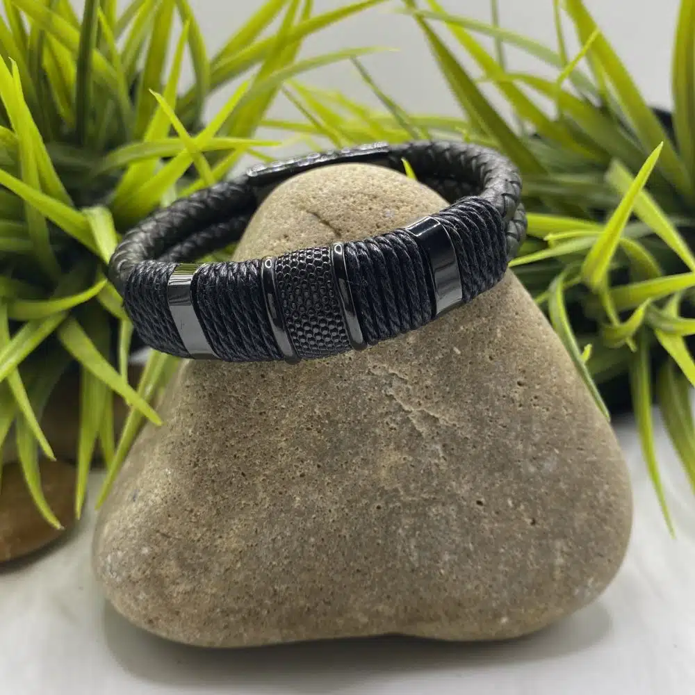 Bracelet Cuir Tressé Tomy - Noir - 21 cm