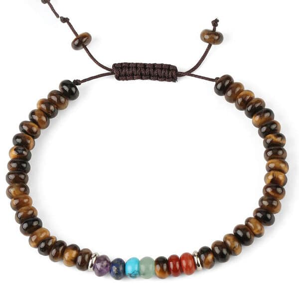 Bracelet Disques Chance et 7 Chakras en pierres naturelles oeil de tigre et 7 chakras vendu par la Boutique Z Comme Zen