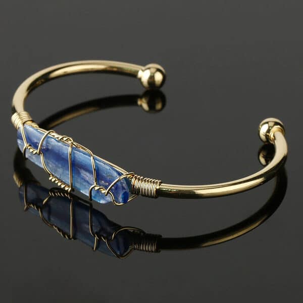Bracelet Jonc Précieux doré en pierres naturelles de kyanite vendu par la Boutique Z Comme Zen