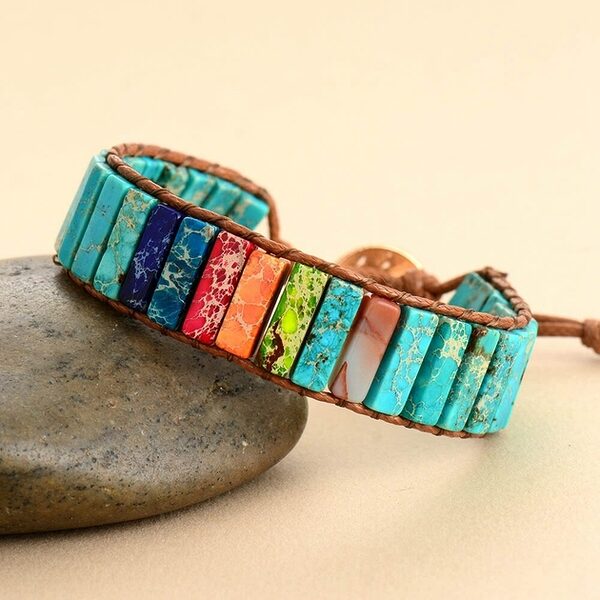 Bracelet Wrap Amour et Amitié en pierres naturelles de jaspe turquoise et 7 chakras vendu par la Boutique Z Comme Zen
