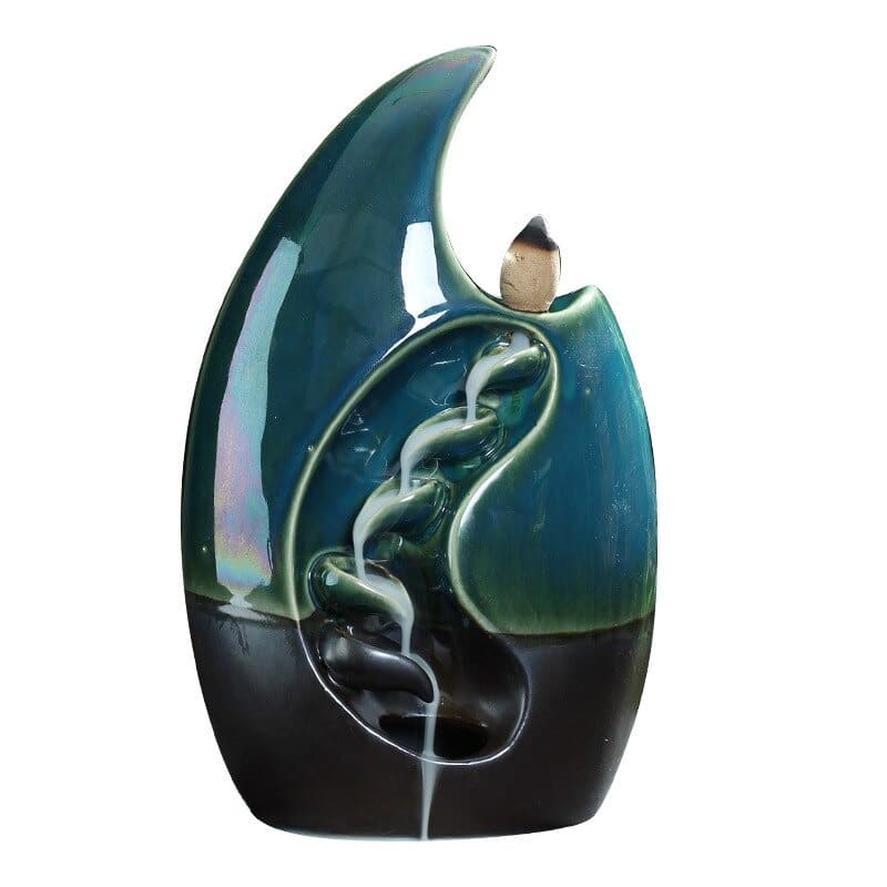 Encensoir Magique Cascade et Lune en céramique pour encens à reflux de couleur bleu vert vendu par la Boutique Z Comme Zen