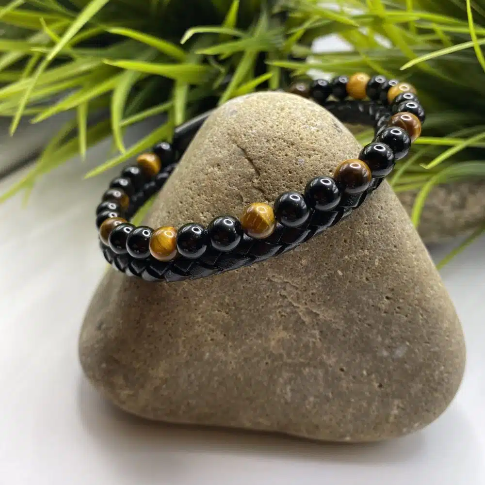 Bracelet Cuir et Pierres de Protection - Oeil de Tigre