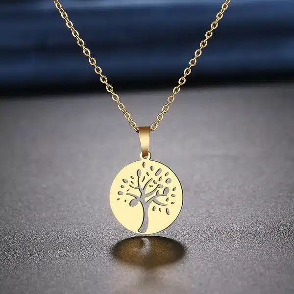 Collier Pendentif Acier Arbre de Vie "Sao Paulo" - Doré