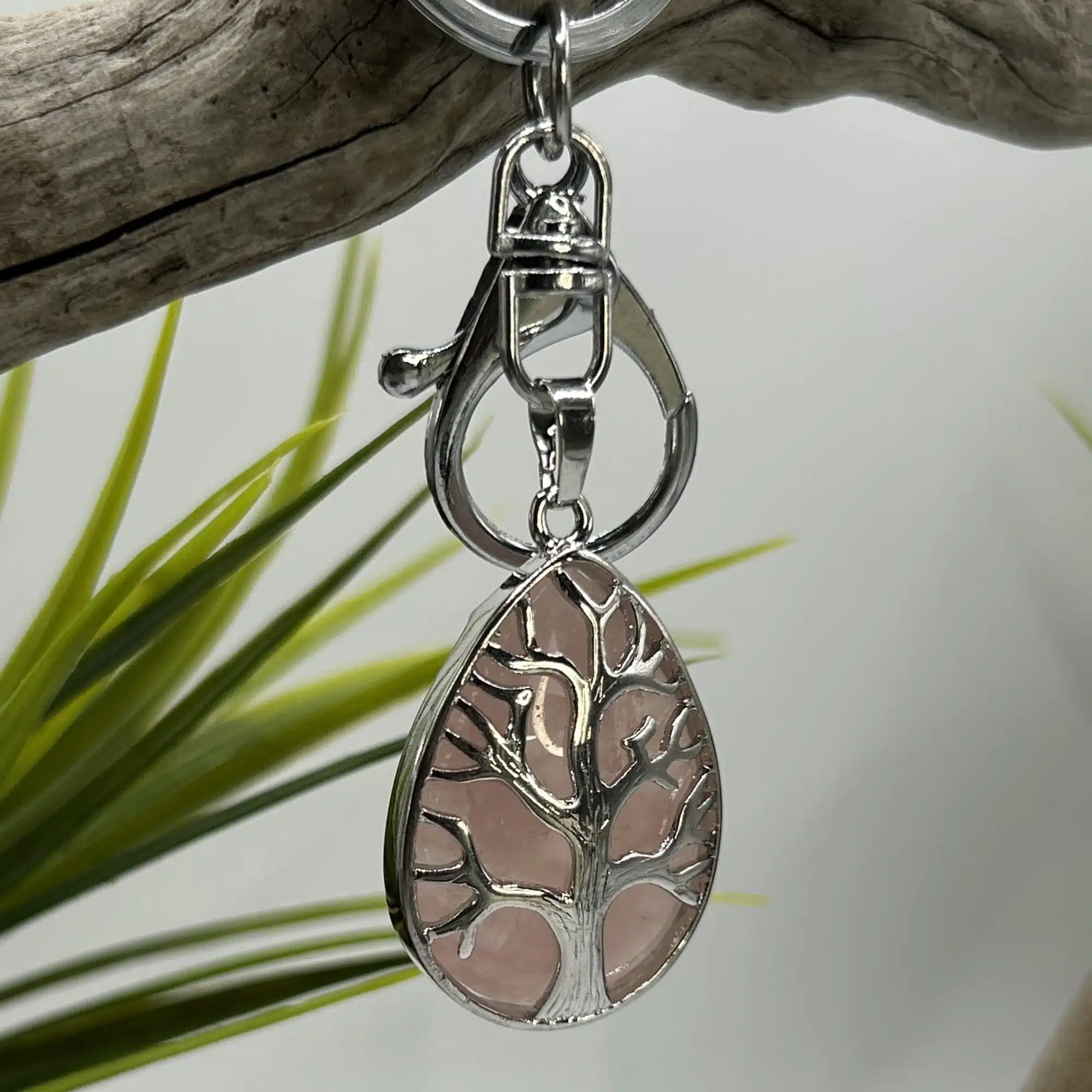 Porte-Clés Goutte d'Eau et Arbre de Vie - Quartz Rose – Image 2