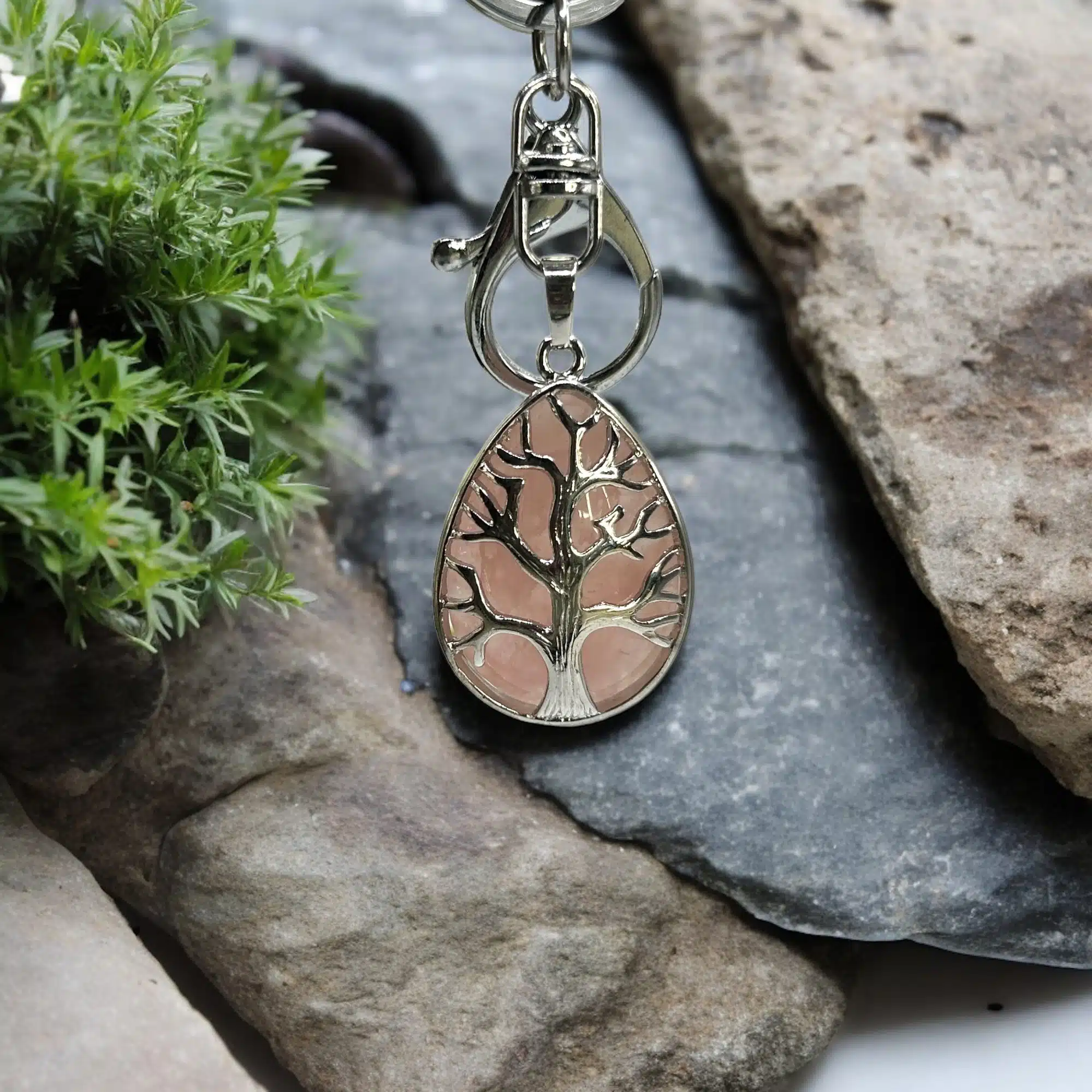 Porte-Clés Goutte d'Eau et Arbre de Vie - Quartz Rose – Image 4
