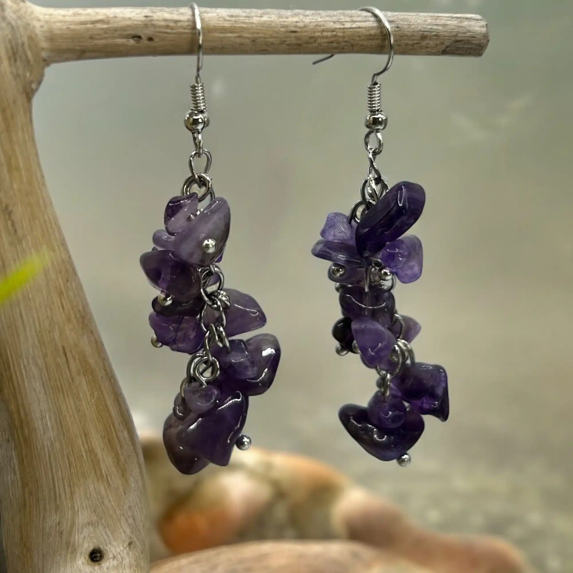 Boucles d'Oreilles Grappe d'Améthyste