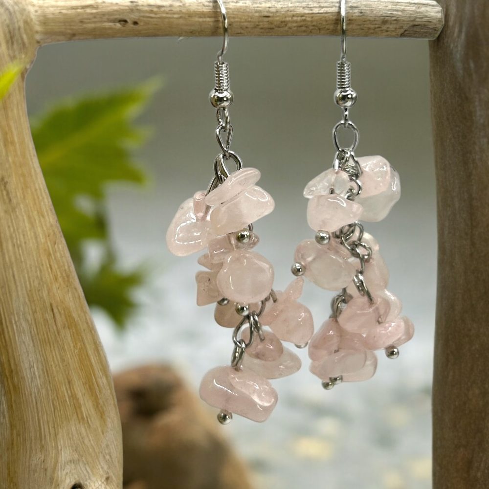 Boucles d'Oreilles Grappe de Quartz Rose