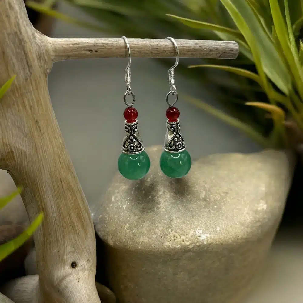 Boucles d'Oreilles Tibétaines - Aventurine Verte