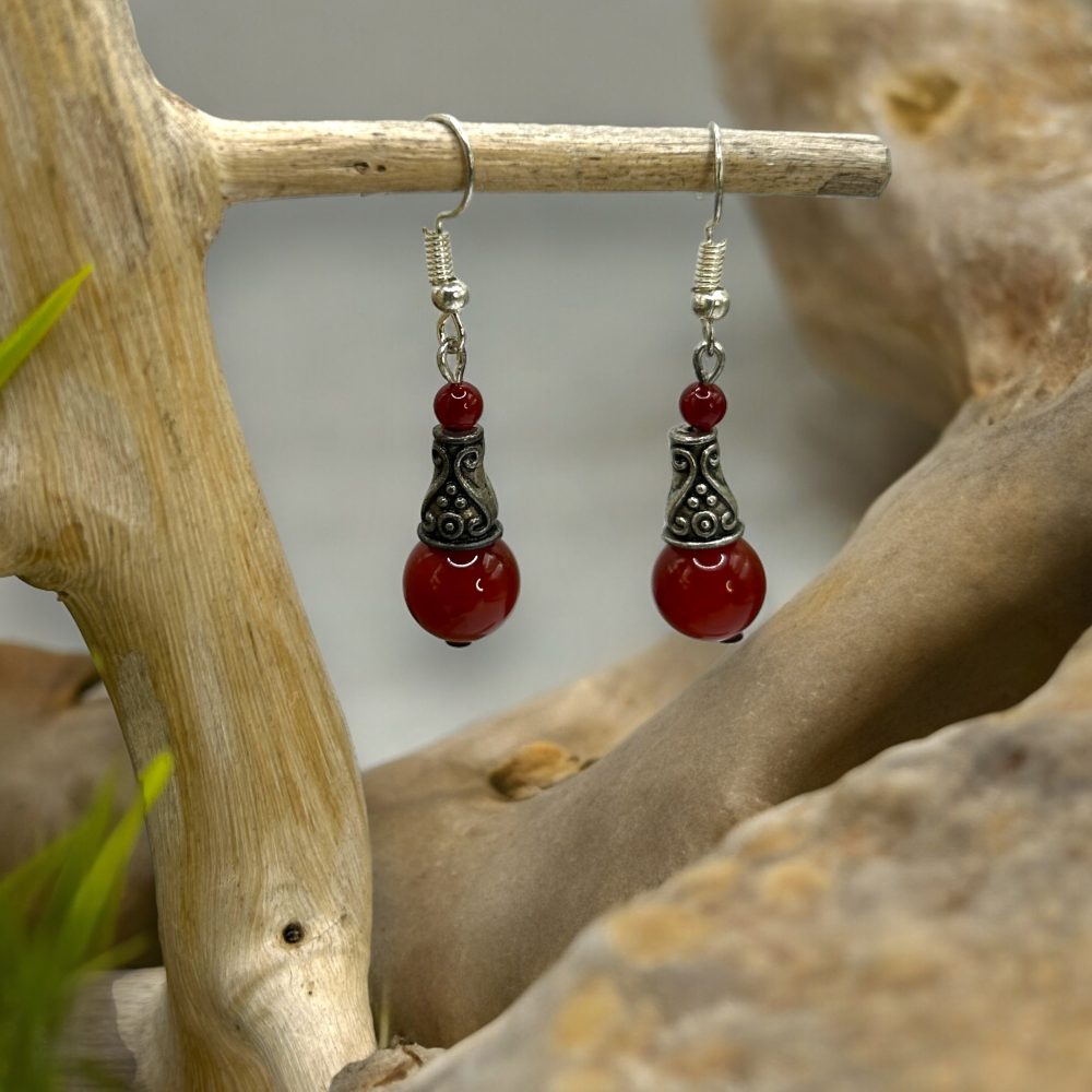 Boucles d'Oreilles Tibétaines - Agate Rouge 2