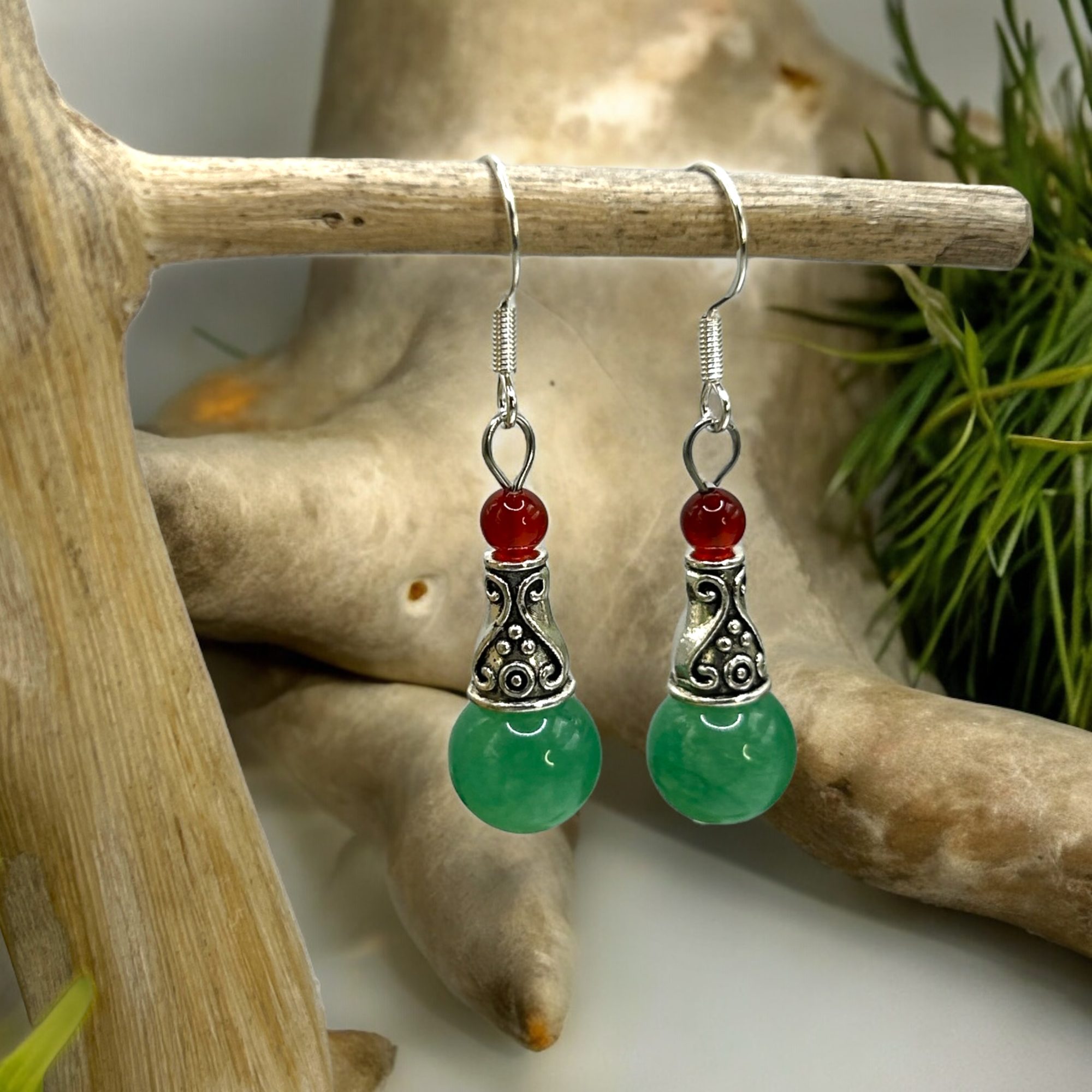 Boucles d'Oreilles Tibétaines - Aventurine Verte – Image 3