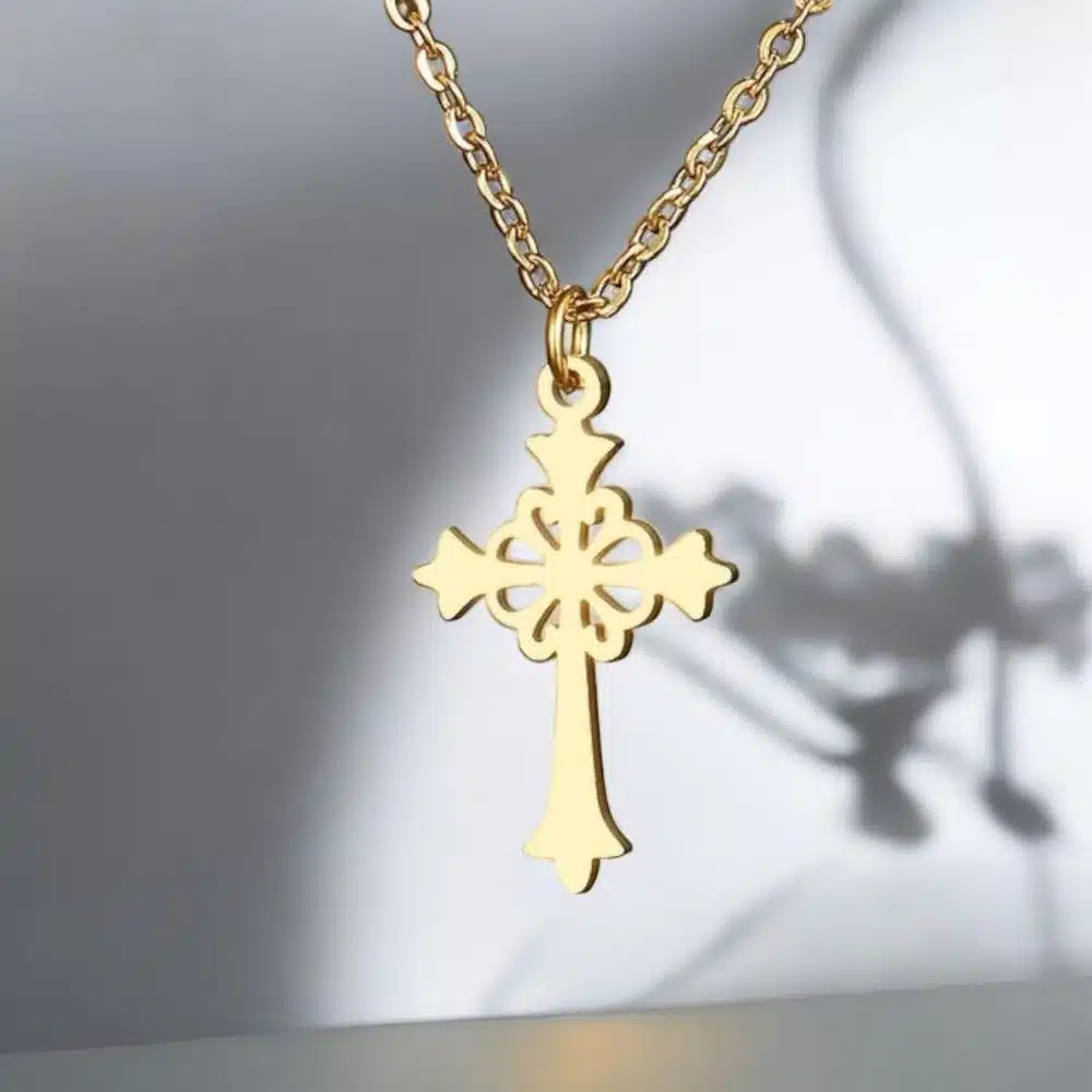 Collier Pendentif Acier Croix "Jaipur" - Doré