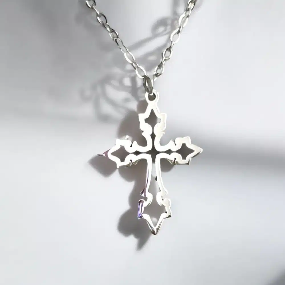 Collier Pendentif Acier Croix "Kolkata" - Argenté