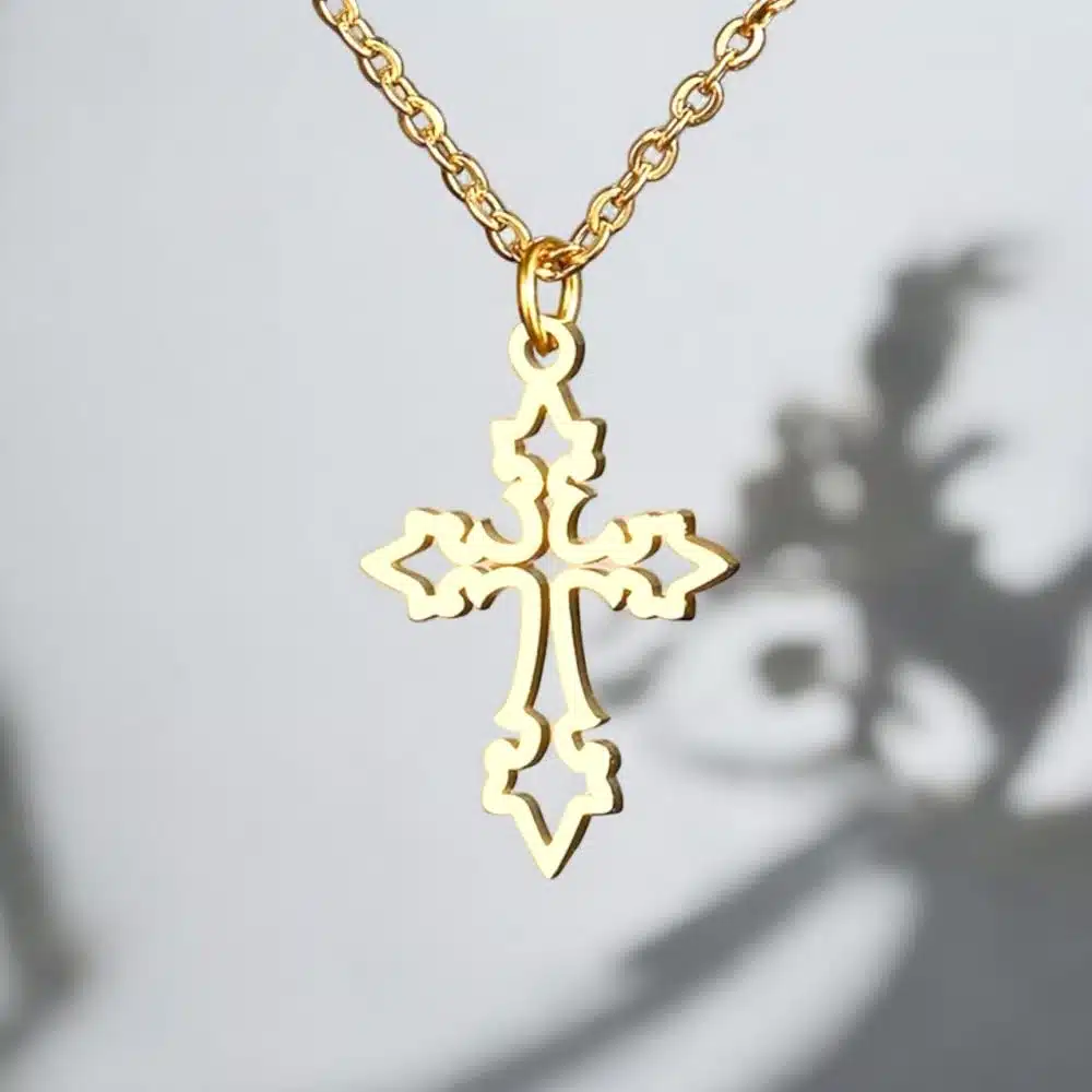 Collier Pendentif Acier Croix "Kolkata" - Doré