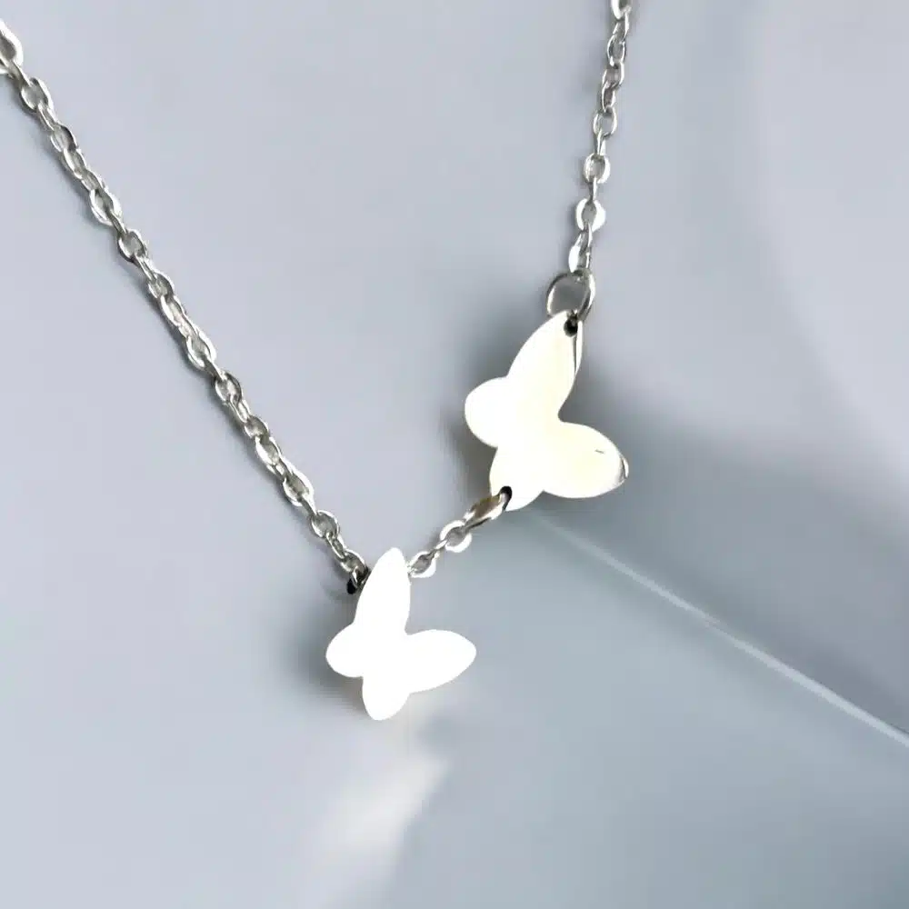 Collier Pendentif Acier Papillon "Manille" - Argenté