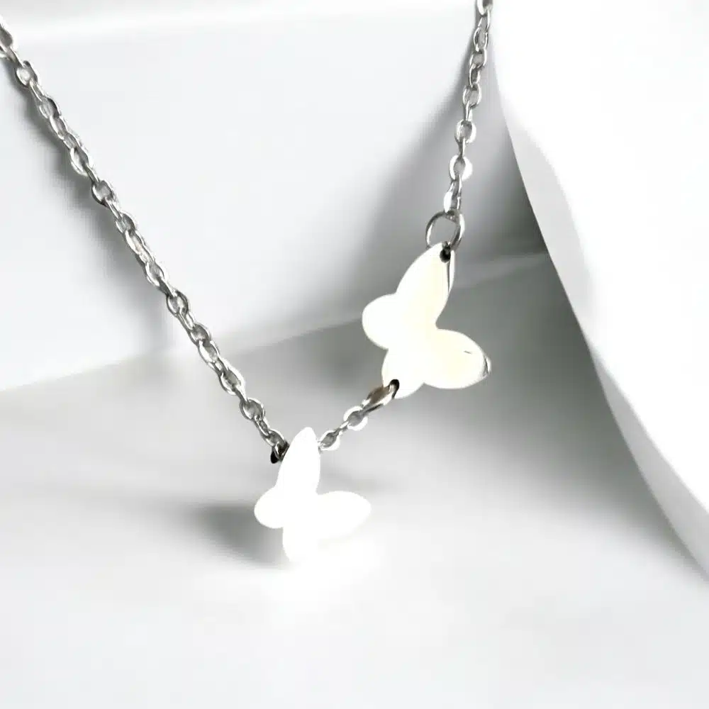Collier Pendentif Acier Papillon "Manille" - Argenté
