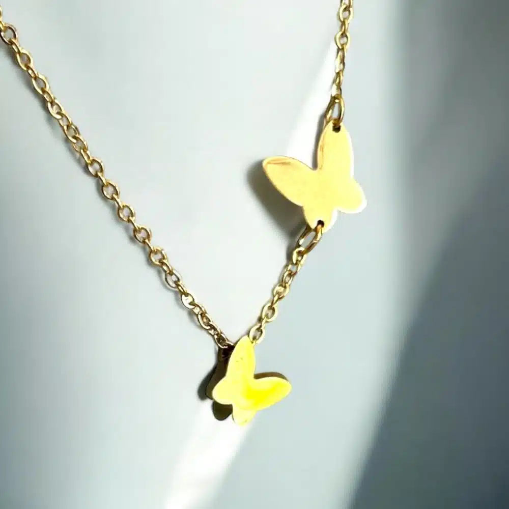 Collier Pendentif Acier Papillon "Manille" - Doré
