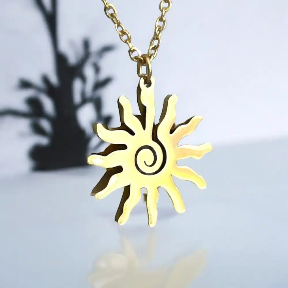 Collier Pendentif Acier Soleil "India" - Doré