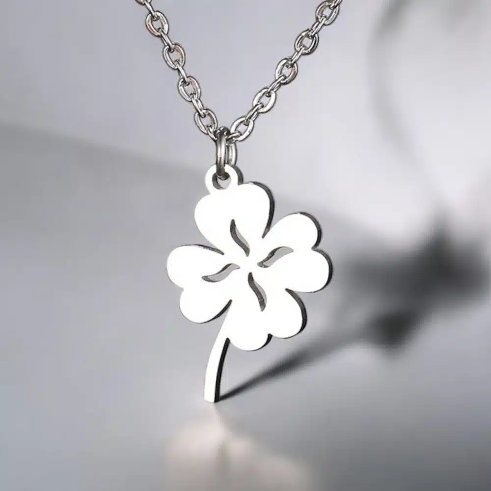 Collier Pendentif Acier Trèfle à 4 Feuilles - Argenté