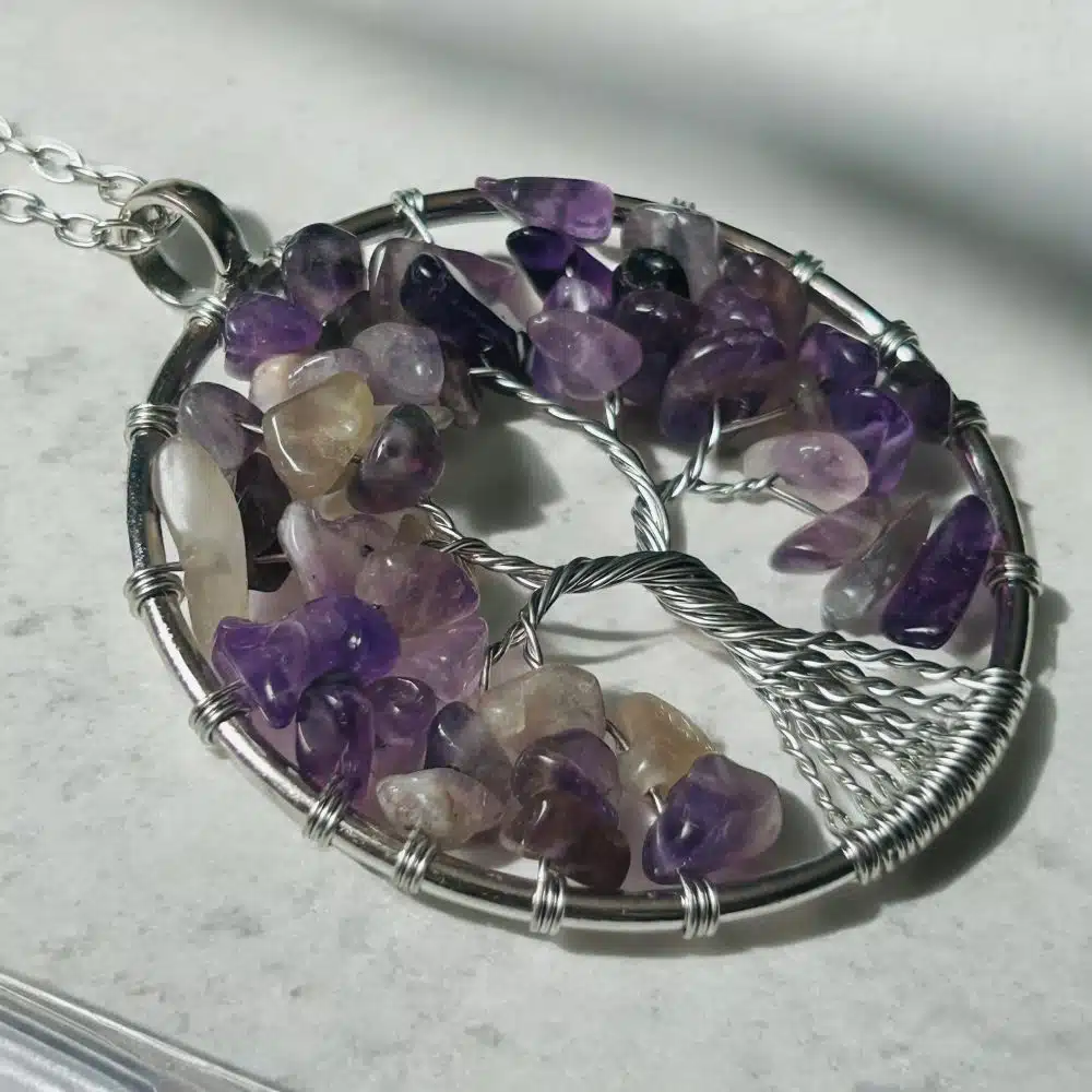 Collier Pendentif - Arbre de Vie et Améthyste