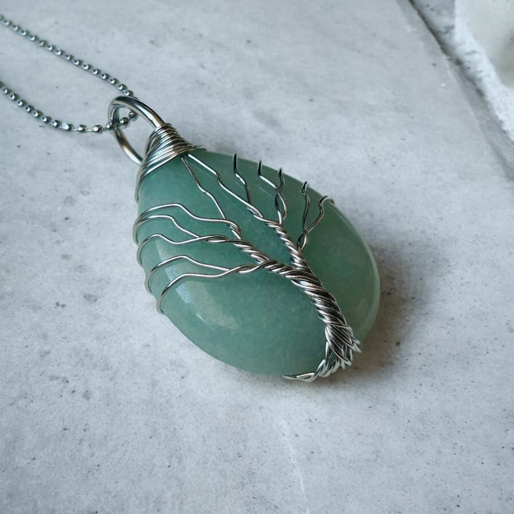 Collier Pendentif - Arbre de Vie Précieux - Aventurine Verte