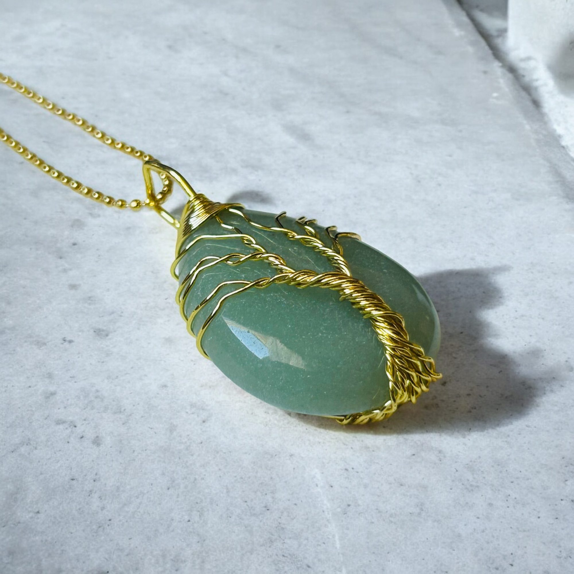 Collier Pendentif - Arbre de Vie Précieux Doré - Aventurine Verte – Image 3
