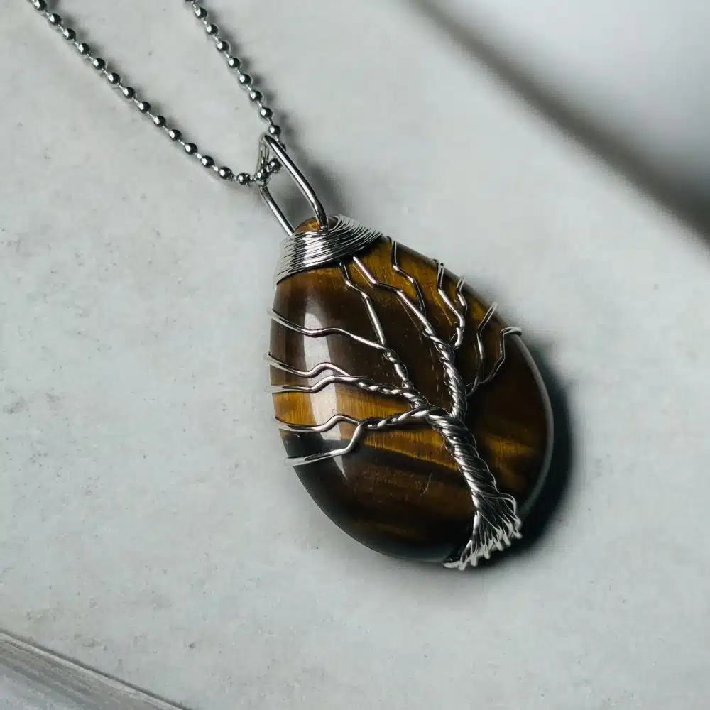 Collier Pendentif - Arbre de Vie Précieux - Oeil de Tigre