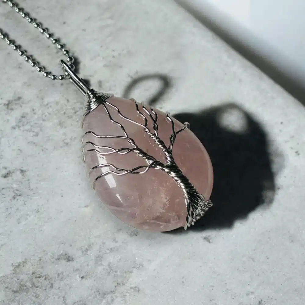 Collier Pendentif - Arbre de Vie Précieux - Quartz Rose