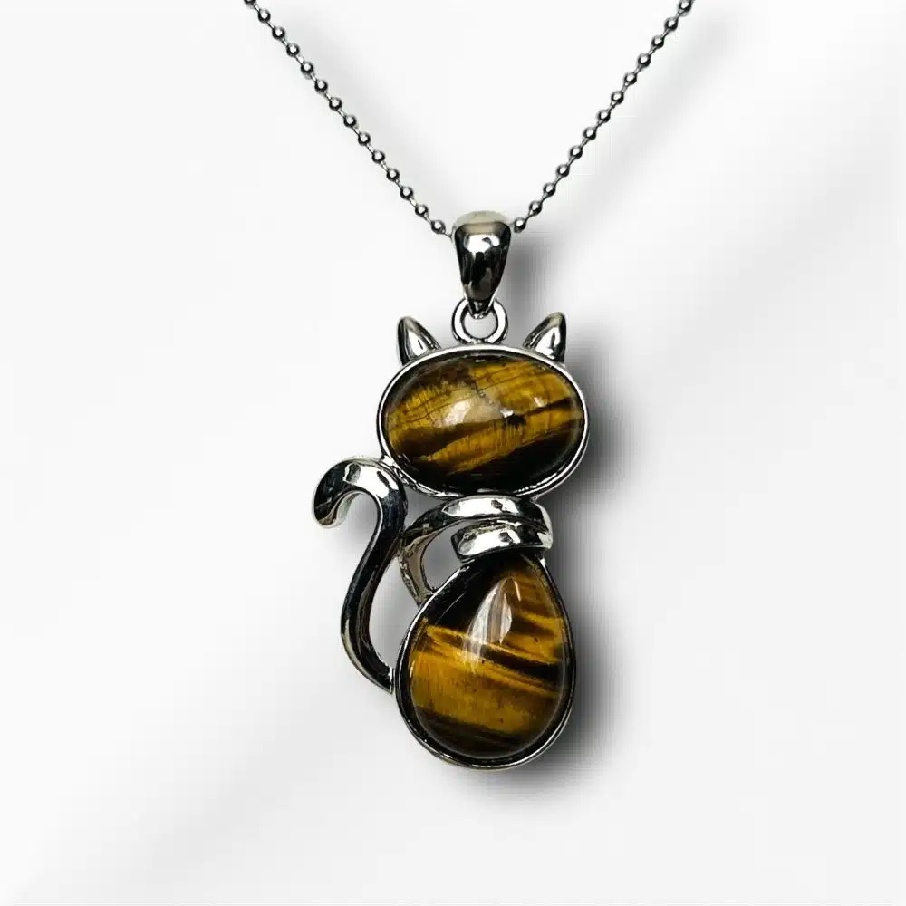 Collier Pendentif Chat Précieux - Oeil de Tigre