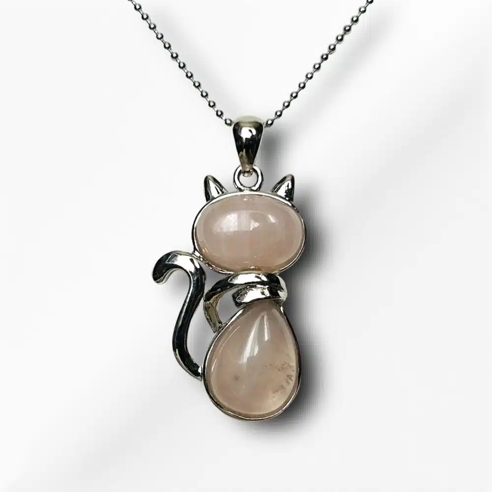 Collier Pendentif Chat Précieux - Quartz Rose