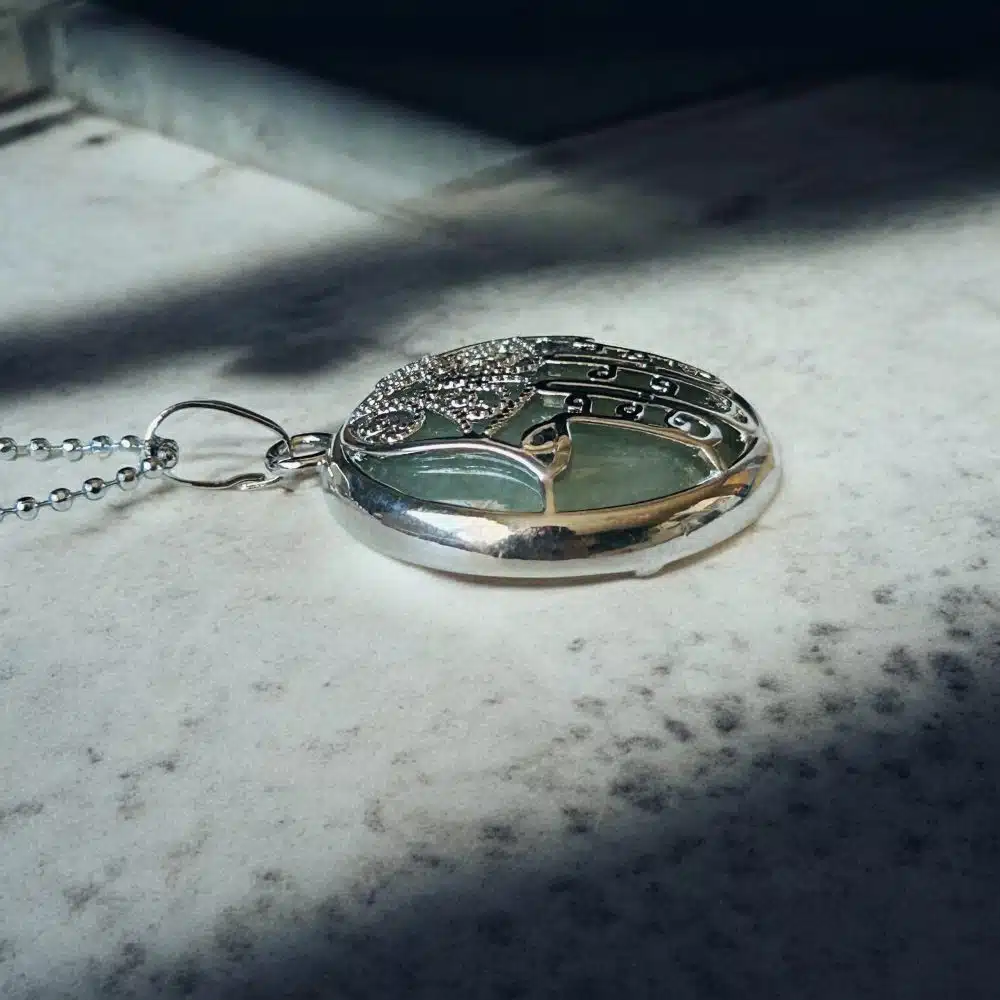 Collier Pendentif Main de Fatma Argenté - Aventurine Verte