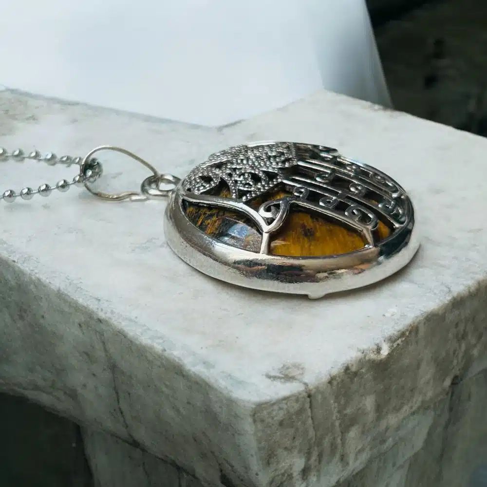 Collier Pendentif Main de Fatma Argenté - Oeil de Tigre