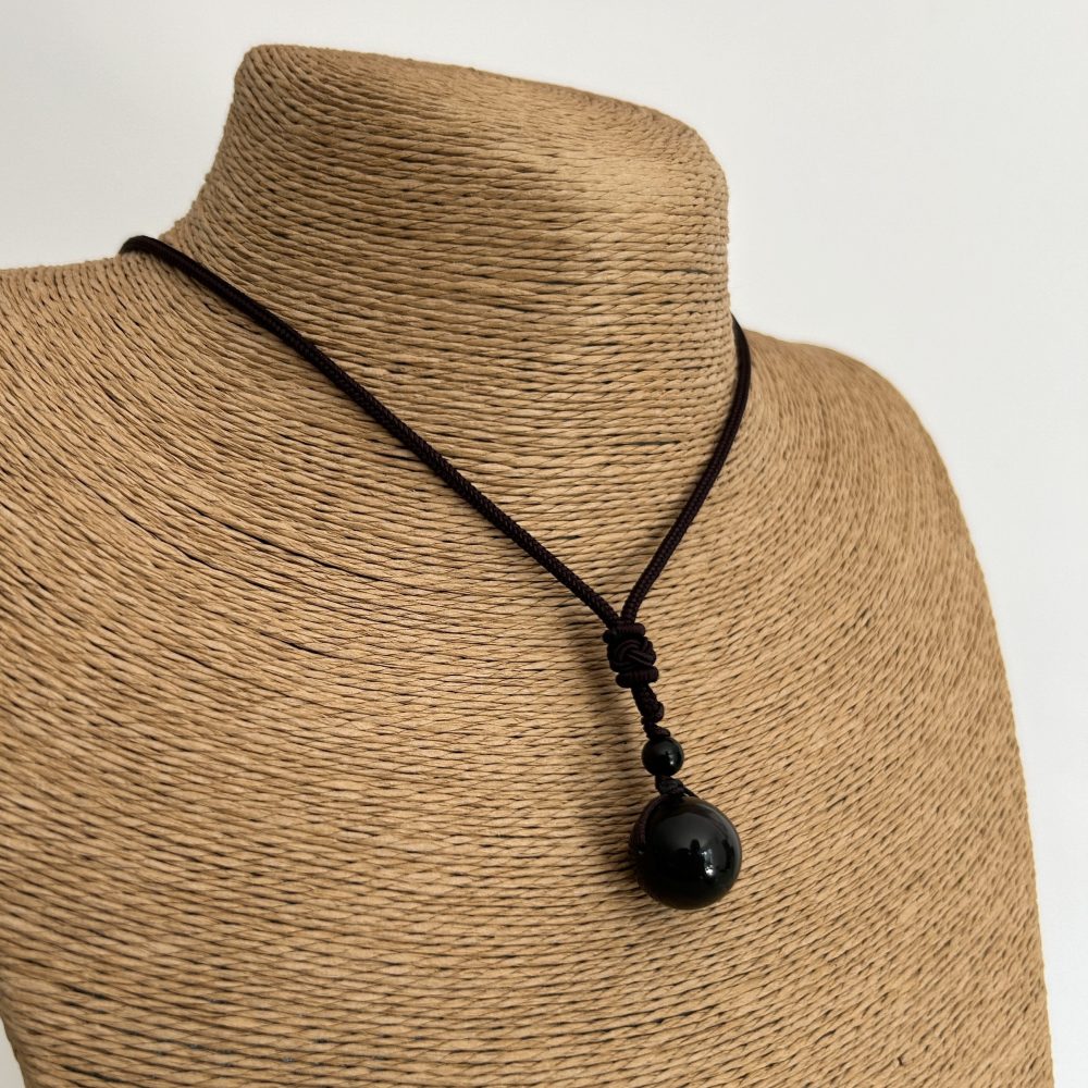 Collier Pendentif Mantra Porte-Bonheur - Obsidienne Oeil Celeste