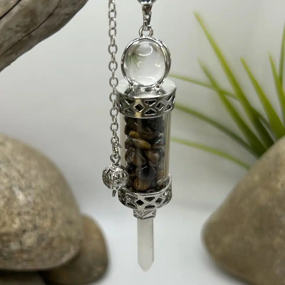 Pendule Divinatoire Cristaux et Oeil de Tigre