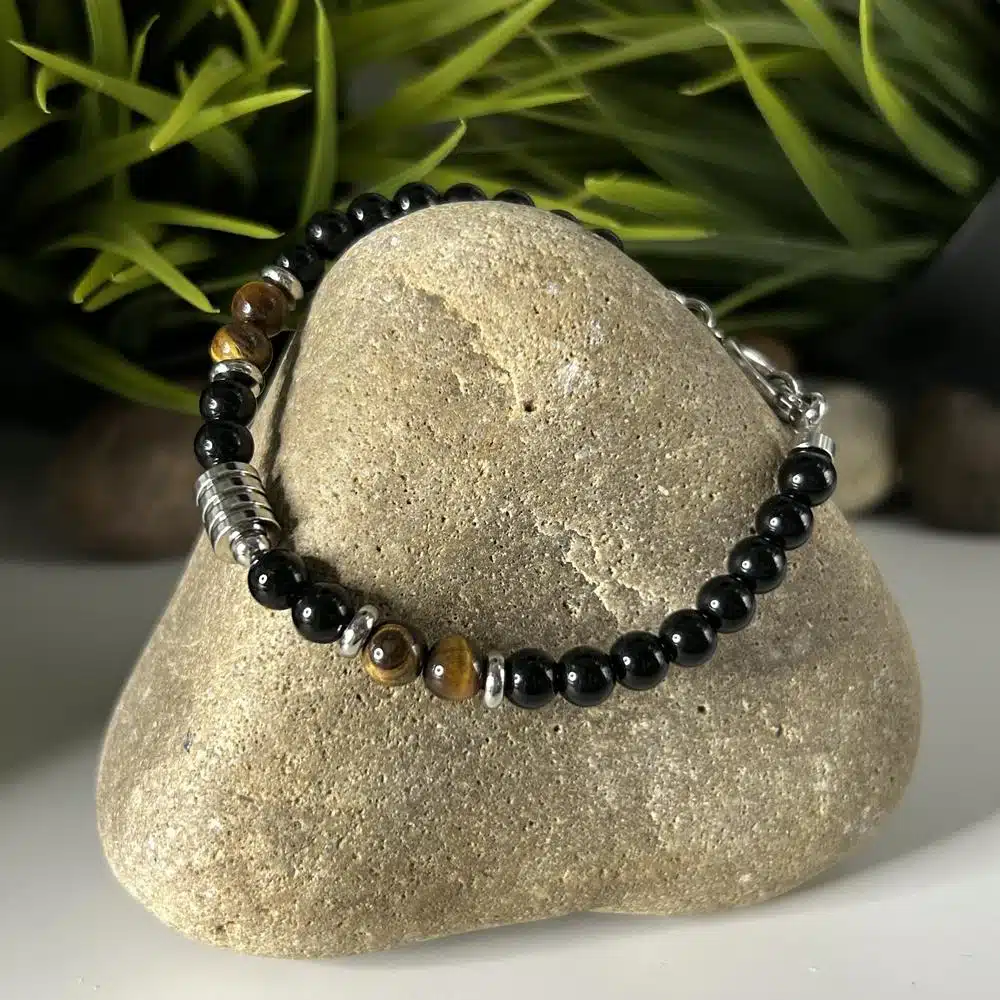 Bracelet Acier et Oeil de Tigre et Onyx - Jaya