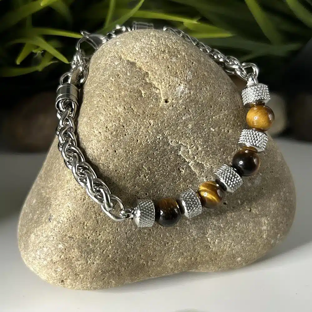 Bracelet Acier Inoxydable et Oeil de Tigre
