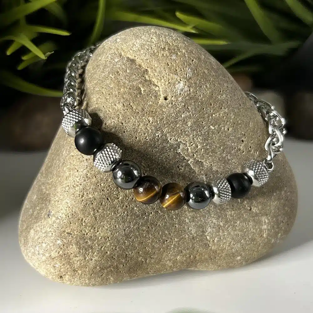 Bracelet Acier - Oeil de Tigre - Hématite - Onyx