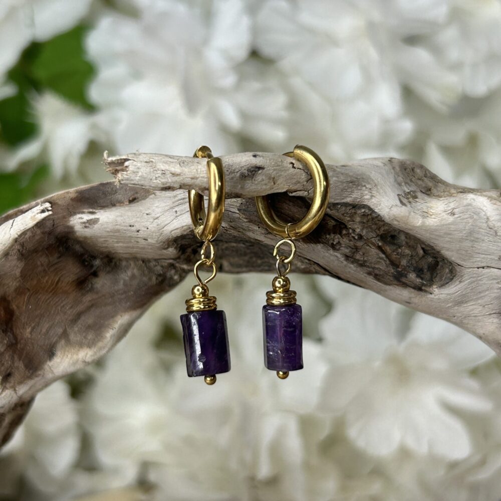 Boucles d'Oreilles • Dormeuses • Améthyste • 3.5cm