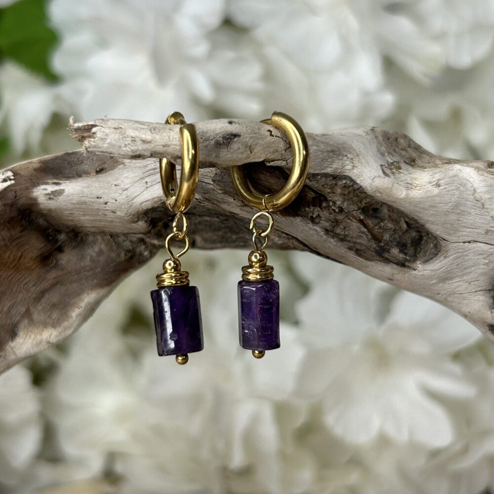 Boucles d'Oreilles • Dormeuses • Améthyste • 3.5cm