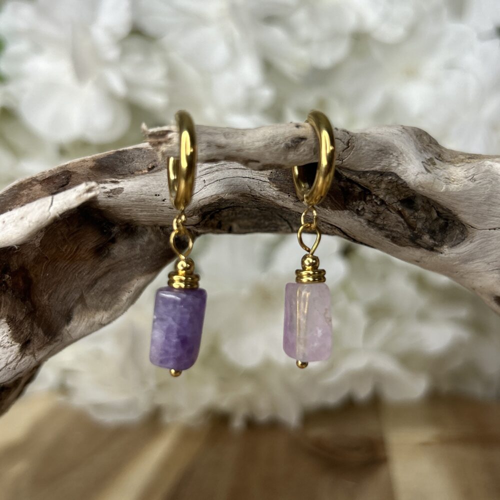 Boucles d'Oreilles • Dormeuses • Fluorite • 3.5cm