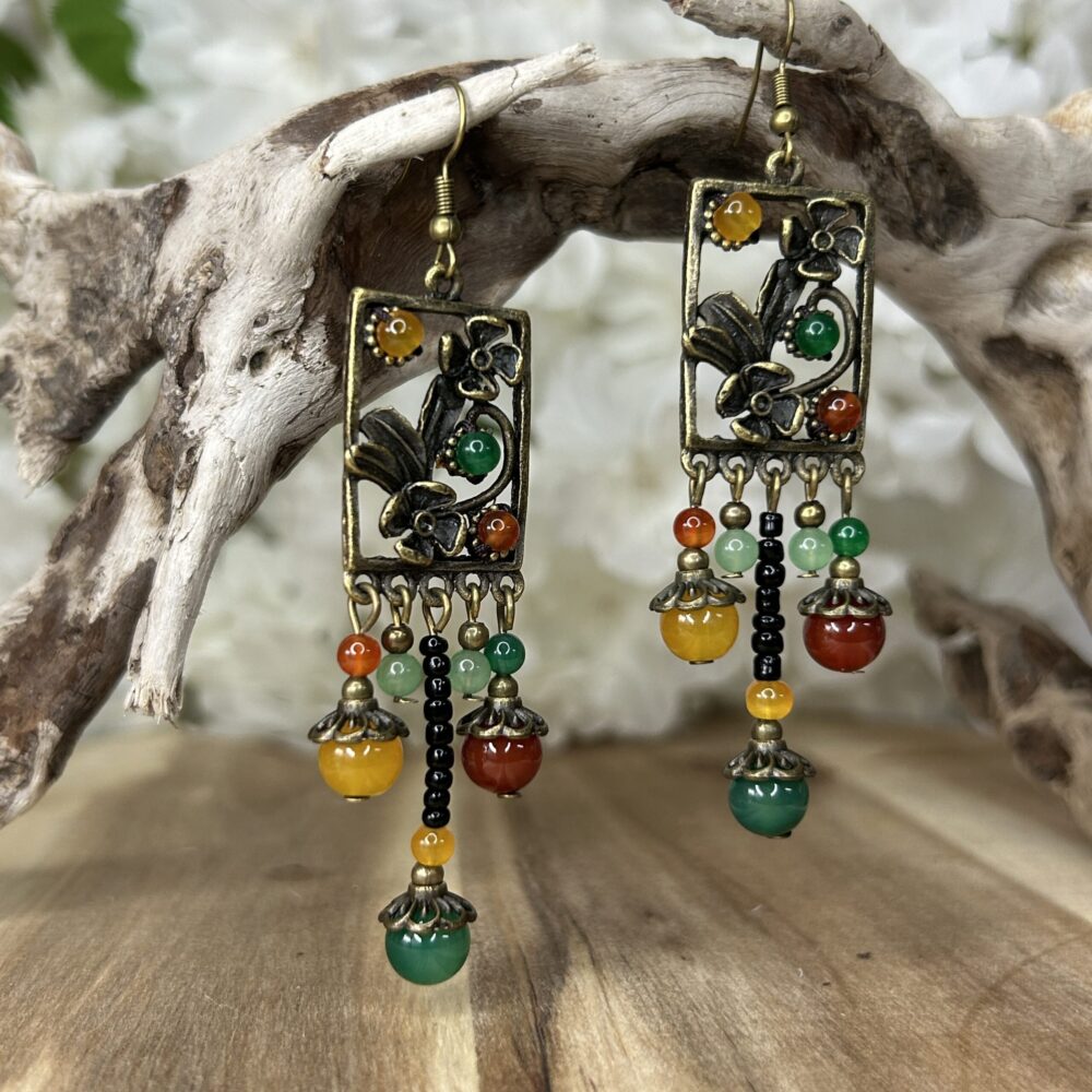 Boucles d'Oreilles • Fleurs et Rocailles Colorées