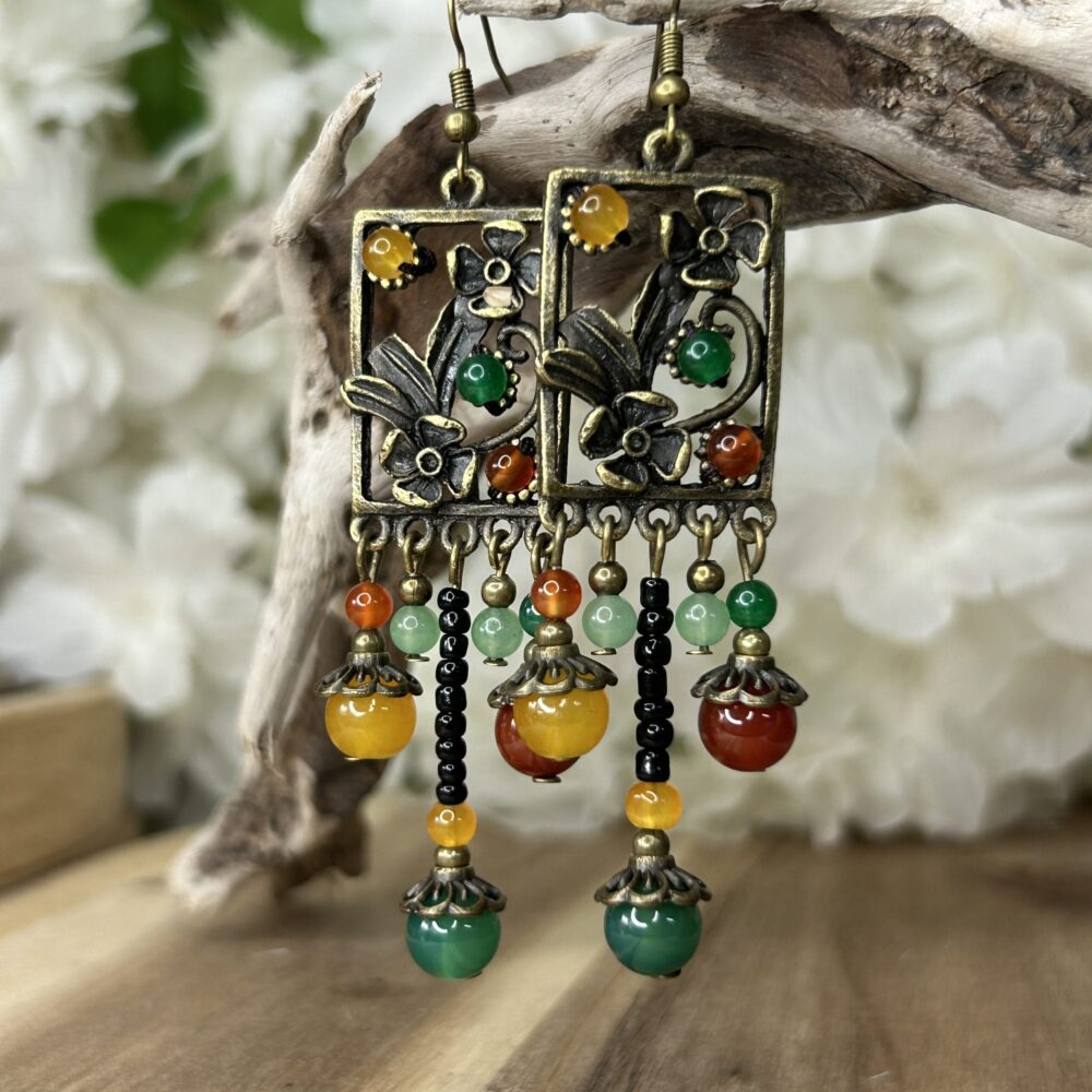 Boucles d'Oreilles • Fleurs et Rocailles Colorées