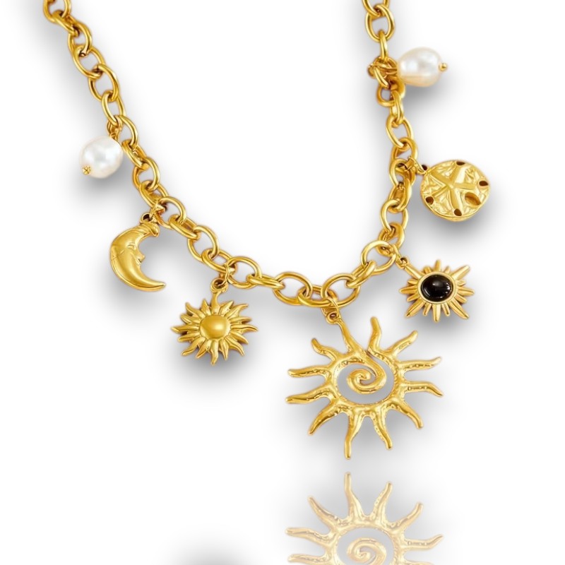 Collier Acier Inoxydable Bohème • Breloque • Soleil, Lune etc...