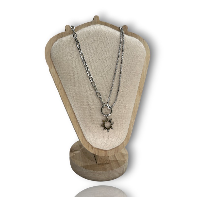 Collier Acier Inoxydable • Les Doubles • Soleil • Argent