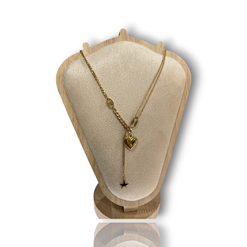 Collier Acier • Les Doubles • Coeur et Etoile • Doré